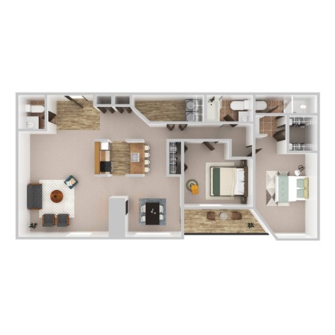 Floor plan for 2 beds, 3 baths, 1499 sqft